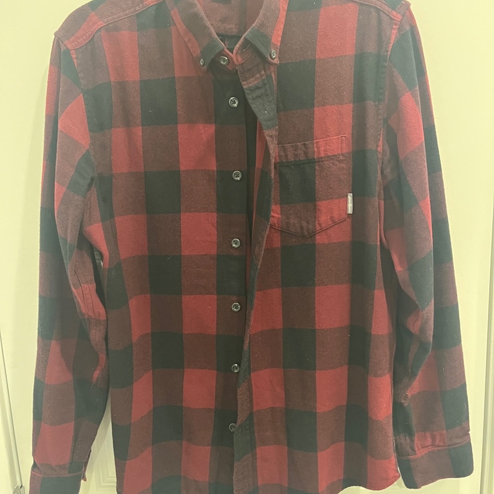 Eddie Bauer Red and Black Casual Button Down Shirt